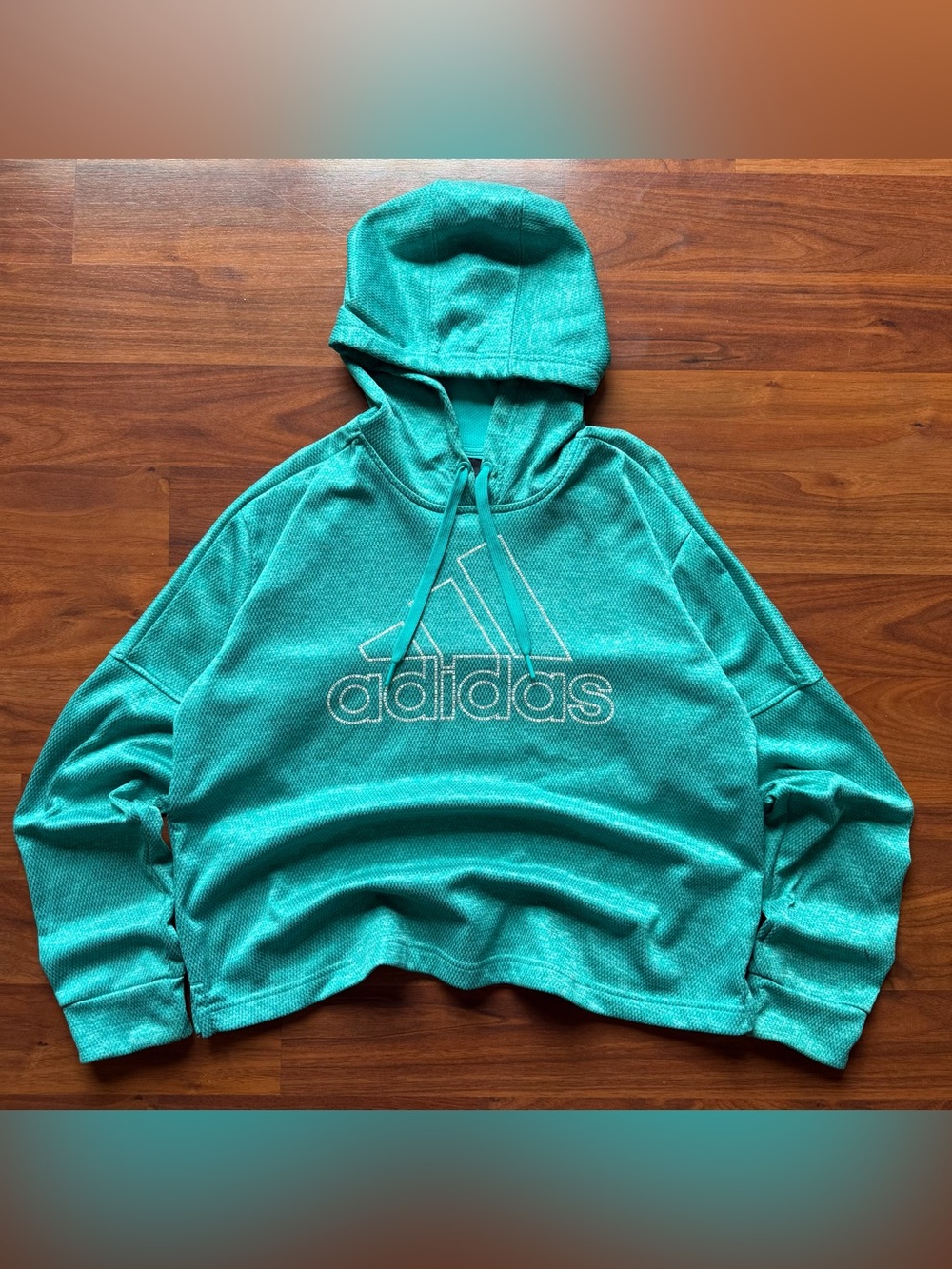 Women's adidas teal green logo hoodie Large Climawarm pullover sweatshirt